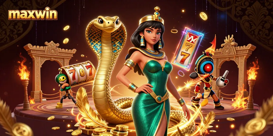 Maxwin showcases thrilling slot gameplay with captivating characters and dynamic effects in a luxurious setting.