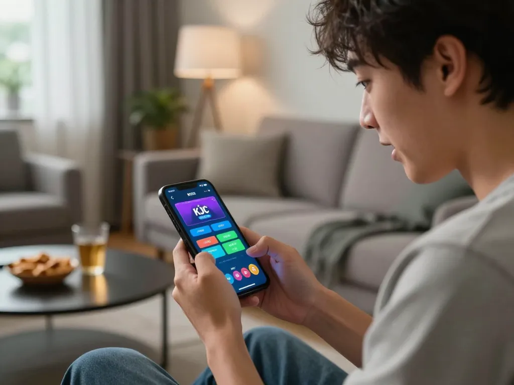 KJC online gaming scene showing a player engaged in strategic betting while using a smartphone.
