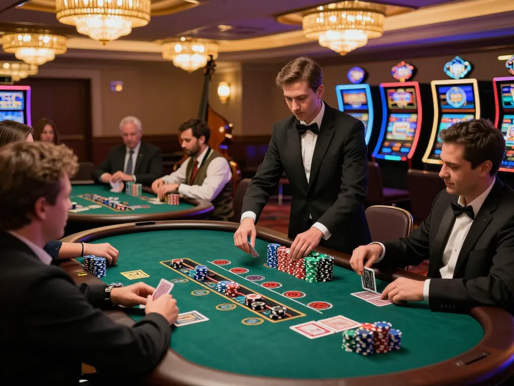 Players engaging in a thrilling blackjack game at kp88 casino, showcasing strategic gameplay and vibrant casino atmosphere.