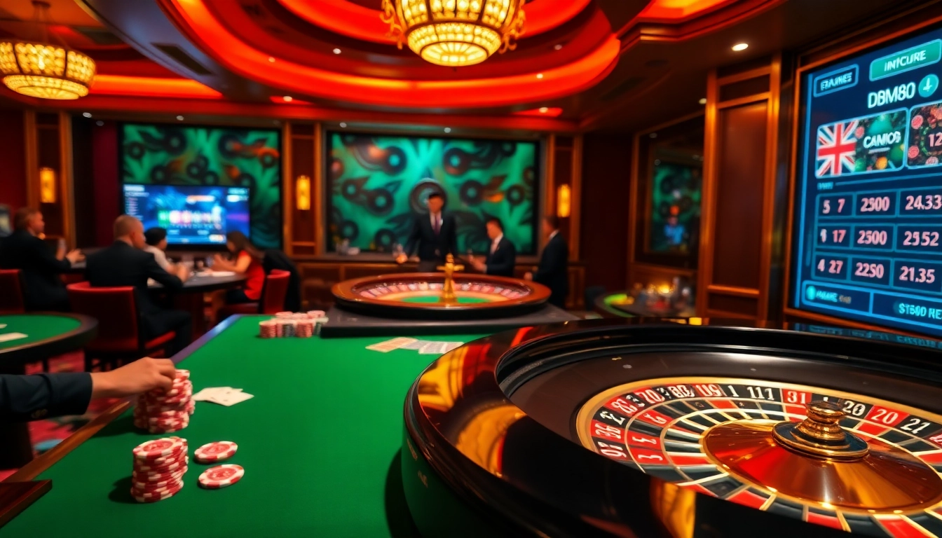 Experience the thrill of winning at mm88 with vibrant casino tables, roulette wheels, and poker chips.