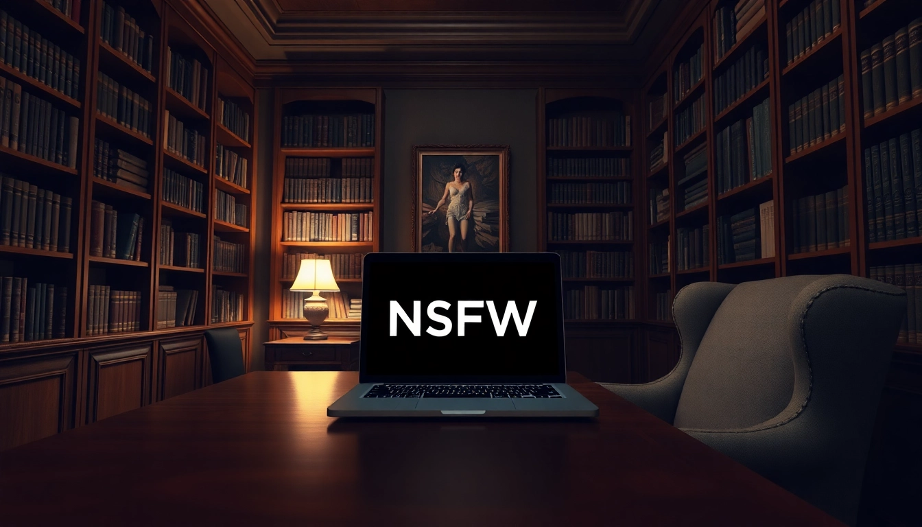 Artistic laptop display showcasing NSFW content in a cozy study.