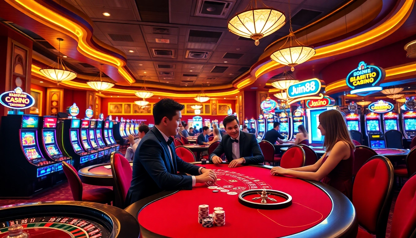 Experience the thrill of winning at nhà cái jun88's high-stakes blackjack game in a luxurious casino setting.