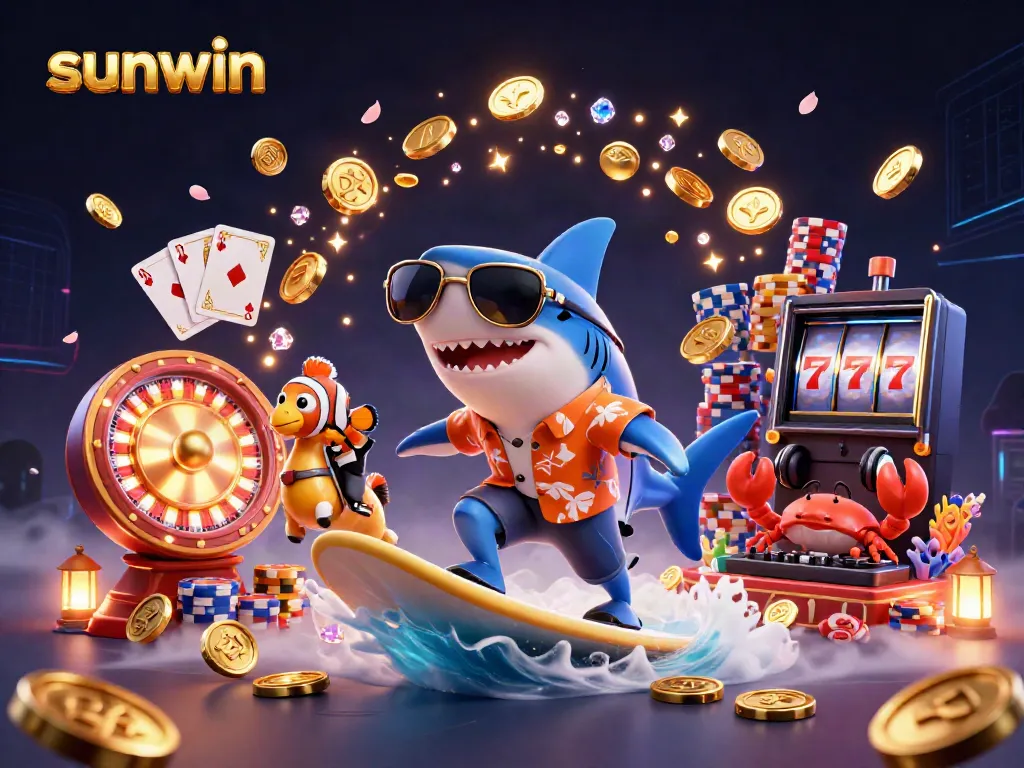 Engage with sunwin's thrilling games through vibrant characters and stunning casino elements surrounded by wealth and excitement.