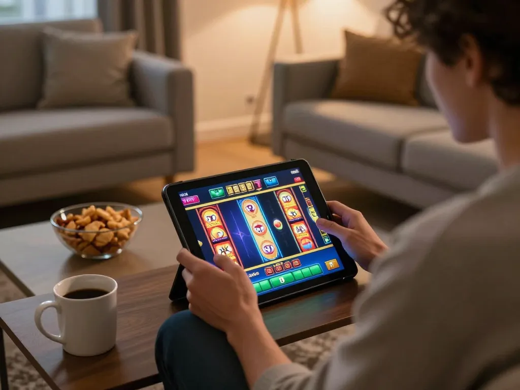 Player engaging in thrilling online slots at 88i com from a cozy home setting