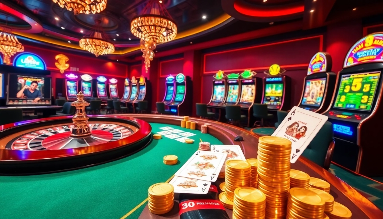 Playing a vibrant porn game at a thrilling casino atmosphere with poker tables and roulette wheels.