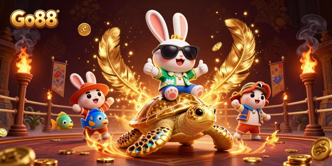 Engage with Go88's vibrant gaming experience featuring a lucky rabbit and golden turtle.