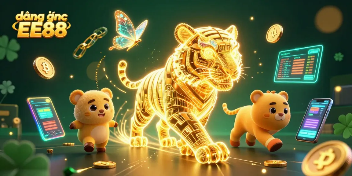 Experience the excitement of đăng nhập EE88 with vibrant casino elements and a striking digital tiger.