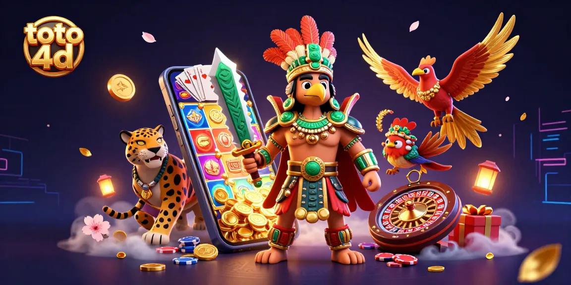 Spin on exciting toto 4d slots with Aztec warriors and dynamic game elements in a vibrant casino scene.