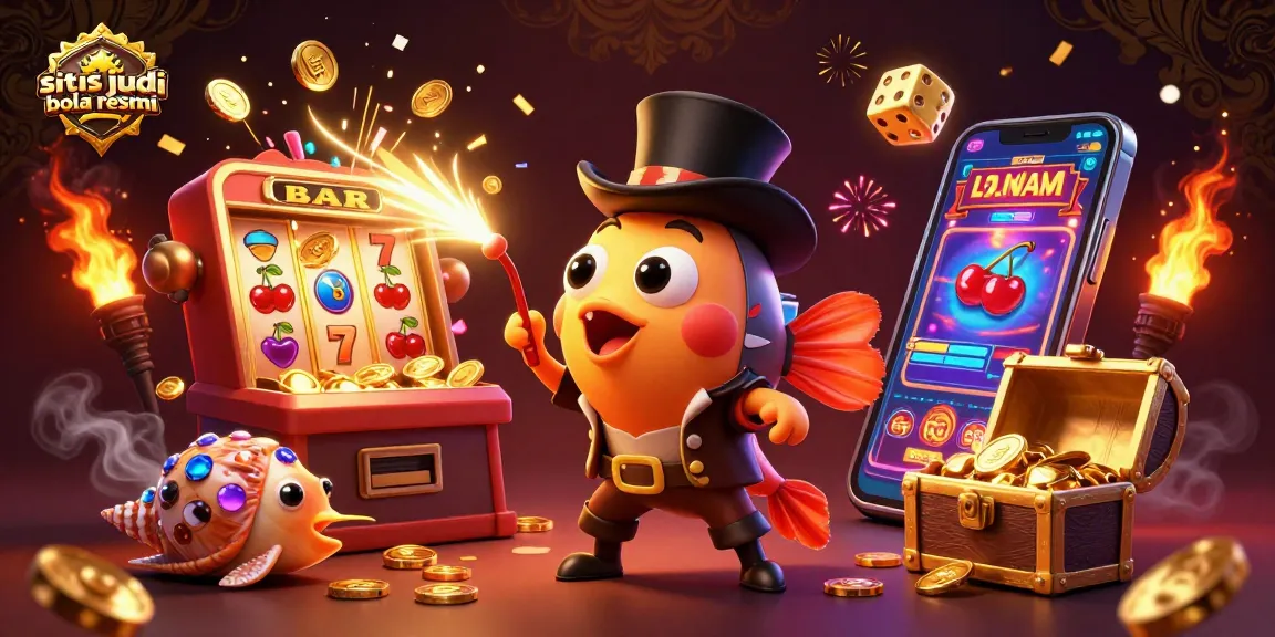 Engage players with situs judi bola resmi featuring a glowing anglerfish attracting coins amidst vibrant casino elements.