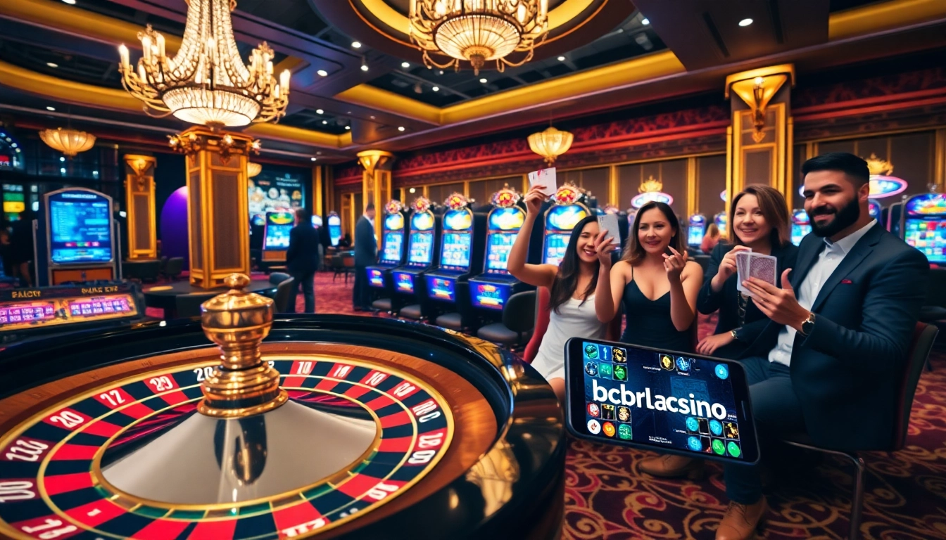 Jugadores disfrutando de la emoción de BCBRL, con máquinas tragamonedas y ruleta.