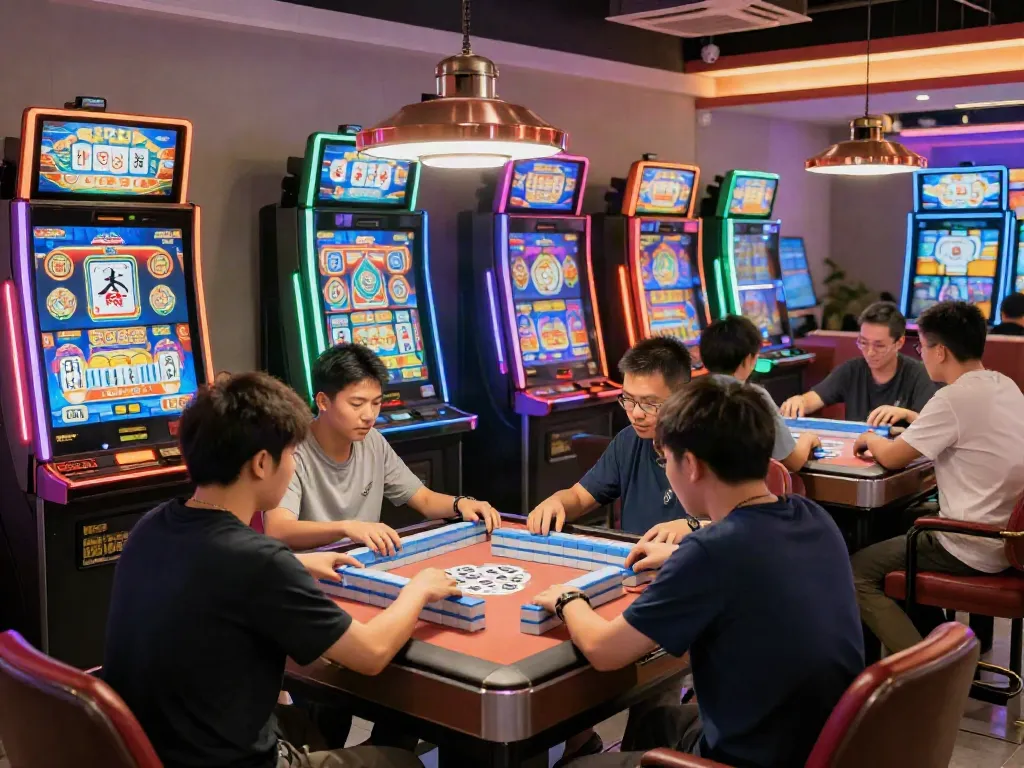 Pengalaman bermain Mahjong Ways di ruang kasino dengan mesin slot berwarna-warni dan pemain antusias.