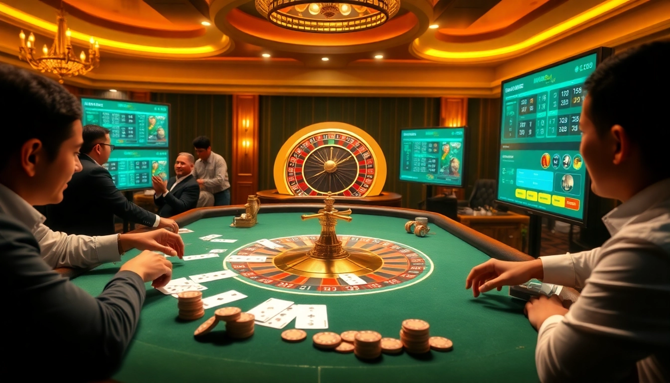 Engaging in an exhilarating game session at mm88.br.com with vibrant casino elements like cards and chips.