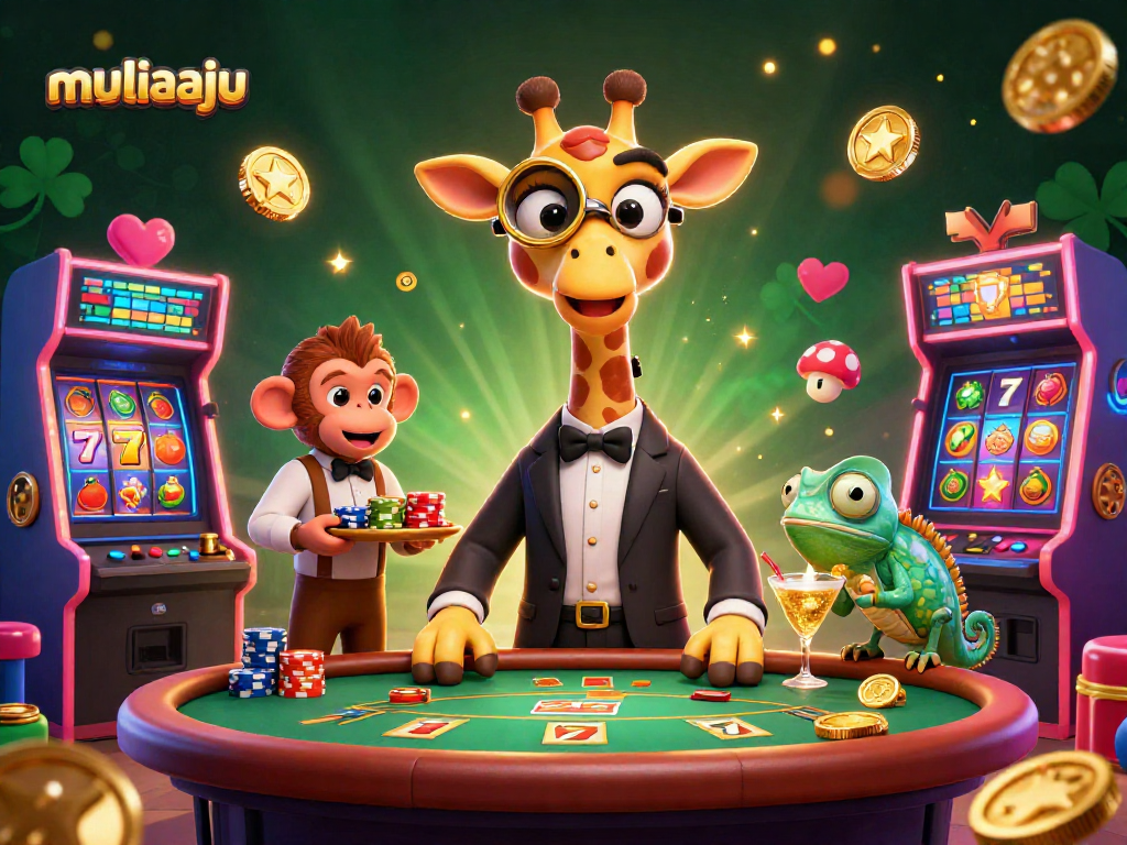 Spin the reels with muliaaju’s thrilling slots as high-roller giraffe enjoys a VIP experience!
