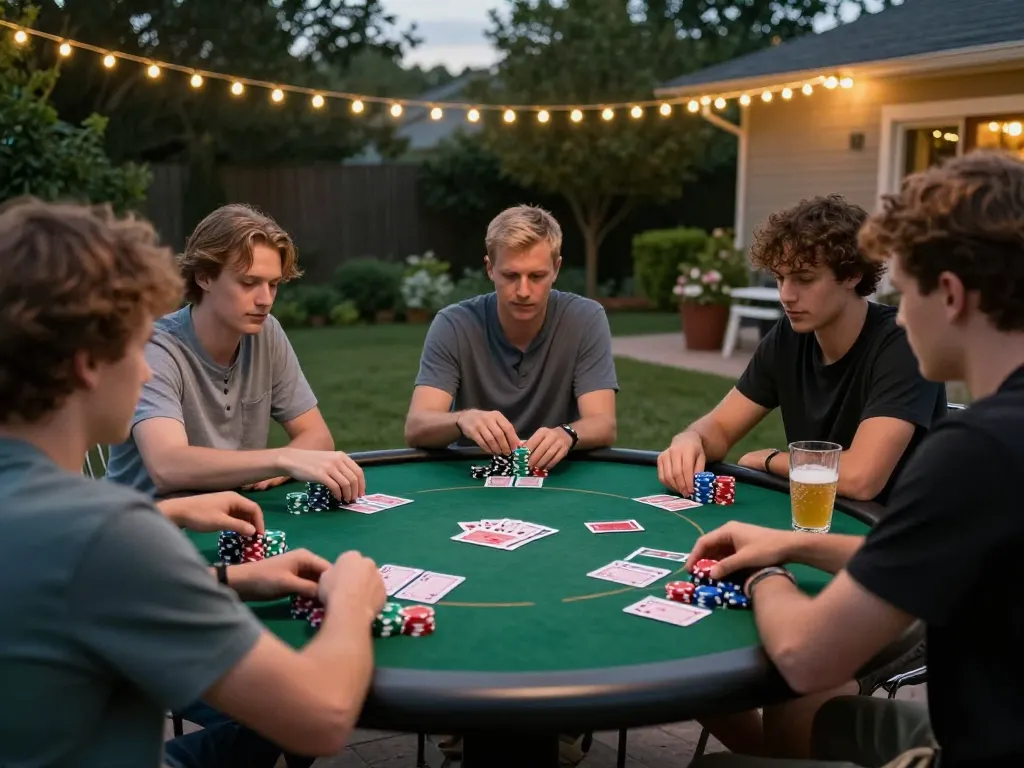 Players enjoy a friendly game of poker outdoors at cm88viet, showcasing strategic gameplay and social interaction.
