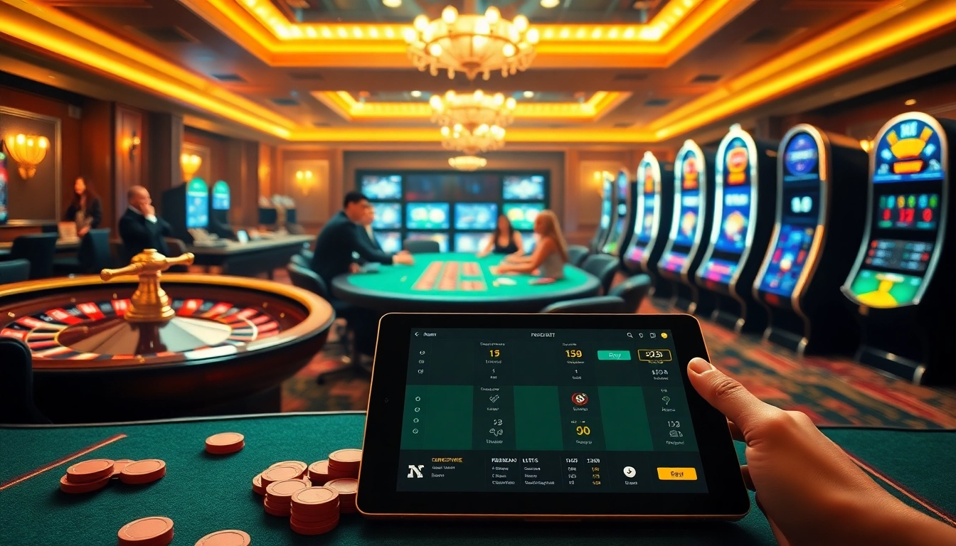 Gambling enthusiasts enjoying a thrilling experience on the 600bet platform with poker and slot machines.