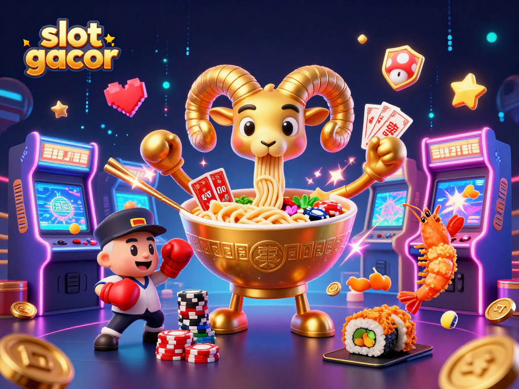 Experience slot gacor excitement through this lively casino-themed illustration featuring vibrant characters and gaming elements.