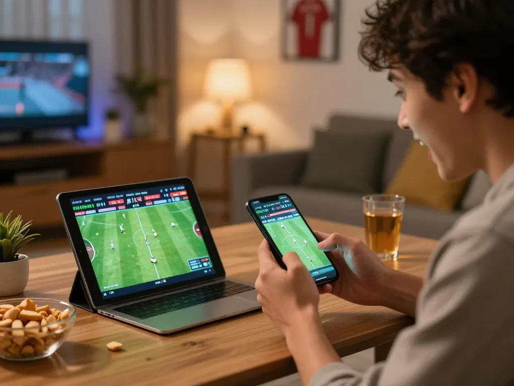 Engaged user exploring Luck8 trang chủ with smartphone for live sports betting excitement.