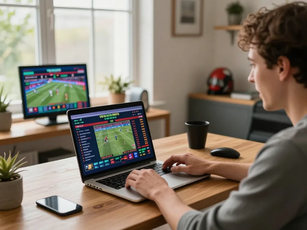 Betting on sports at home using soc88, engaging live odds displayed on laptop screen