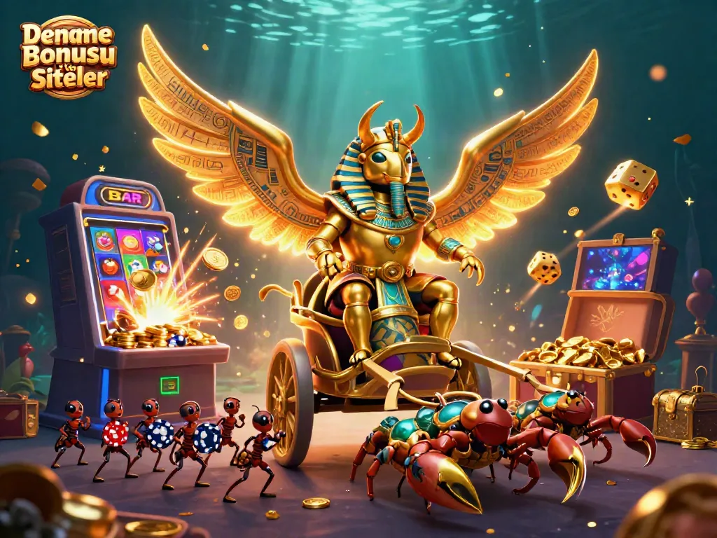 Engage with Deneme Bonusu Veren Siteler featuring an epic casino-themed 3D illustration.
