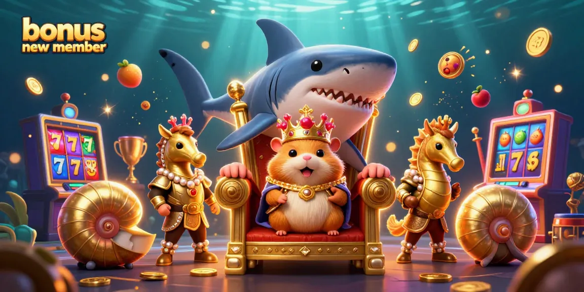 Engage with the bonus new member offer through this vibrant casino-themed illustration featuring animated characters and dynamic slot elements.