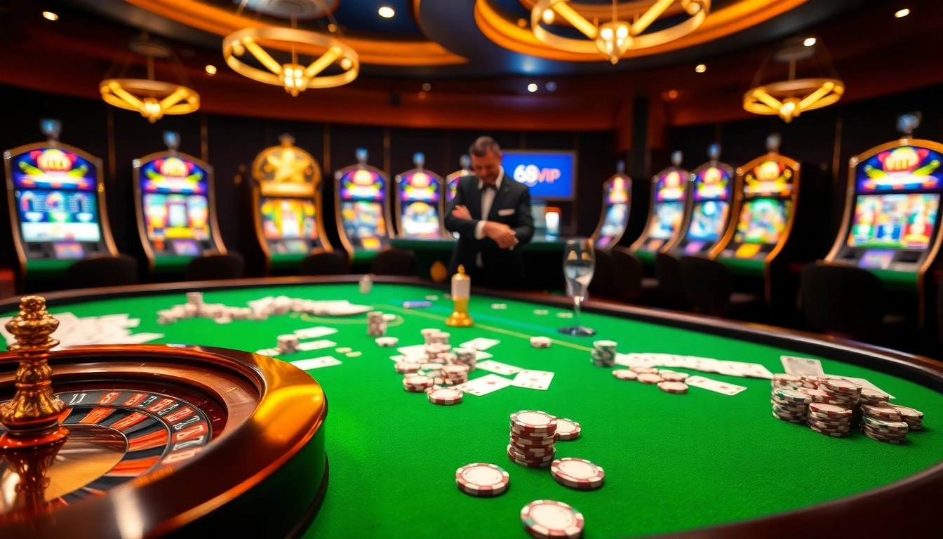 Experience thrilling gameplay at 68VIP casino with vibrant roulette and poker action.