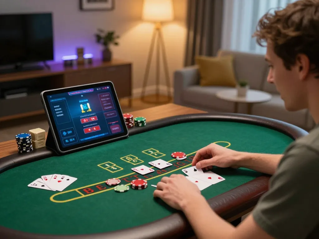 hm88 player strategizing during live dealer blackjack session at home