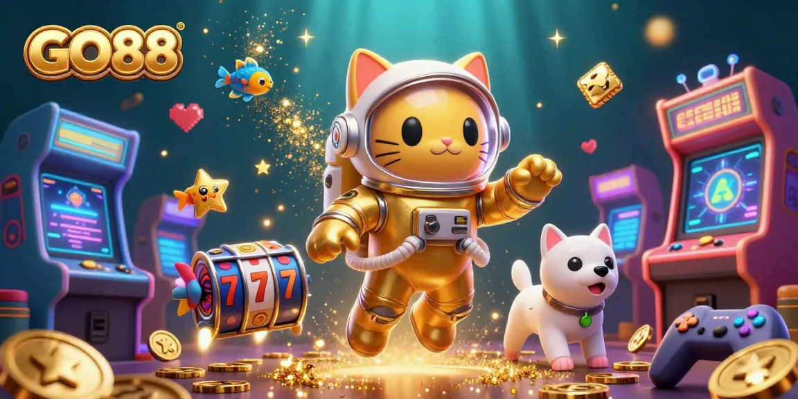 Go88 captivates players with a vibrant 3D scene showcasing engaging slot reels and dynamic game elements.