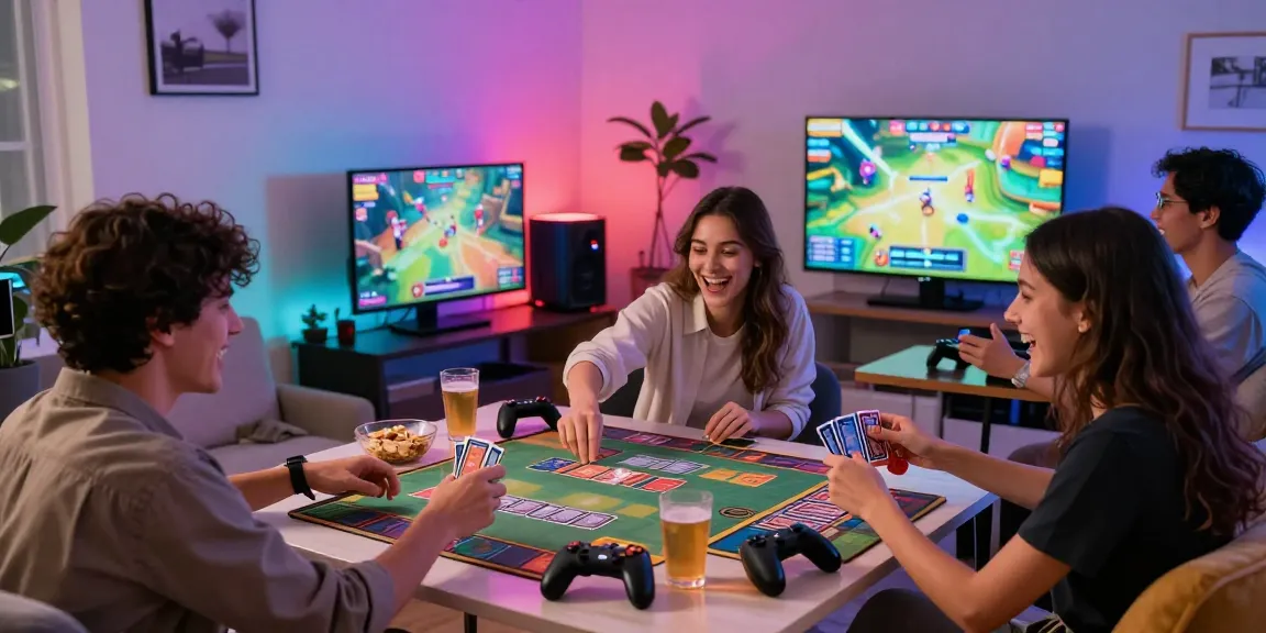 Friends enjoying online gaming experience at gamebaidoithuong.is in a lively living room