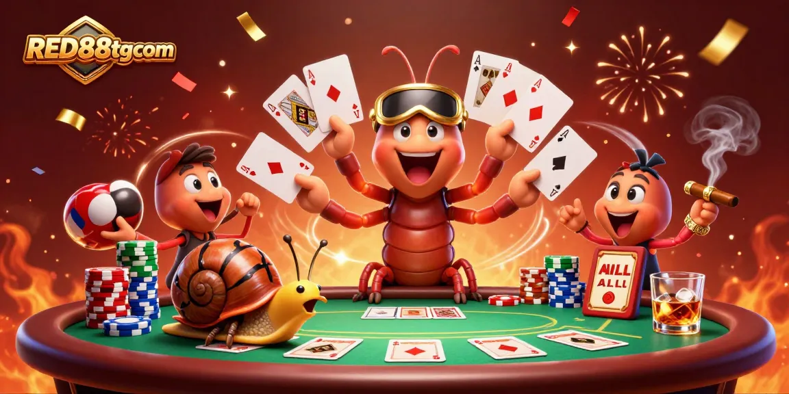 Engage with thrilling poker action on RED88tgcom featuring a whimsical dealer and high-roller.