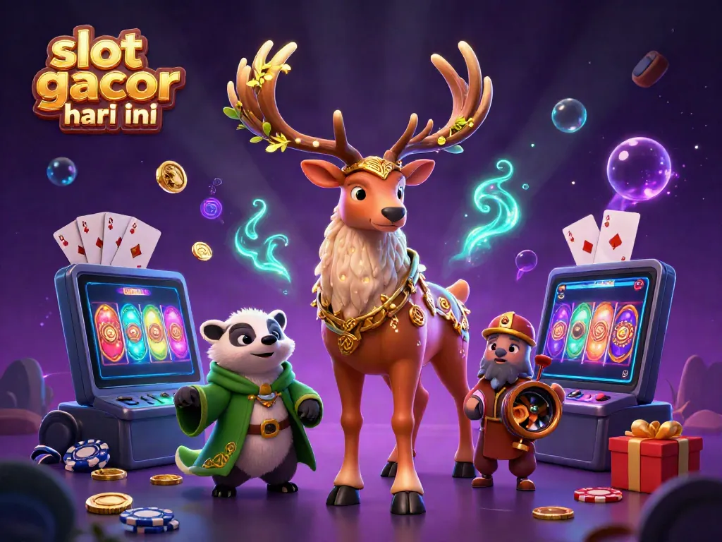 Engage in slot gacor hari ini excitement with 3D characters amid vibrant casino elements.