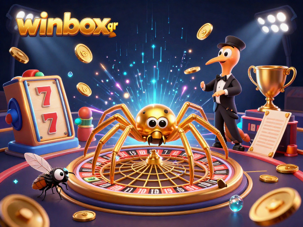 Place bets on winbox qr as a golden spider spins a web of fortune at a lively casino.