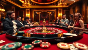 Engaging casino roulette table scene showcasing dynamic gameplay and enthusiastic players.