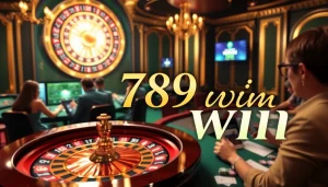 Experience the thrill of 789 win with players engaging in lively casino action around a vibrant roulette wheel.