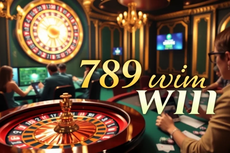 Experience the thrill of 789 win with players engaging in lively casino action around a vibrant roulette wheel.