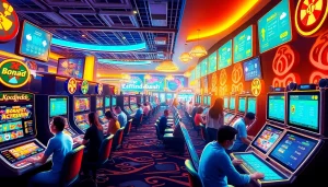 Kode4d link exciting online gaming experience showcasing vibrant slot machines and interactive players.