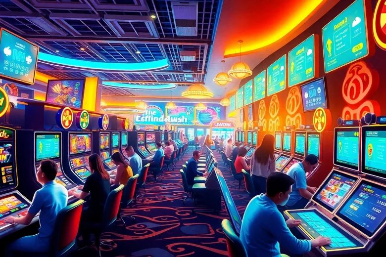 Kode4d link exciting online gaming experience showcasing vibrant slot machines and interactive players.