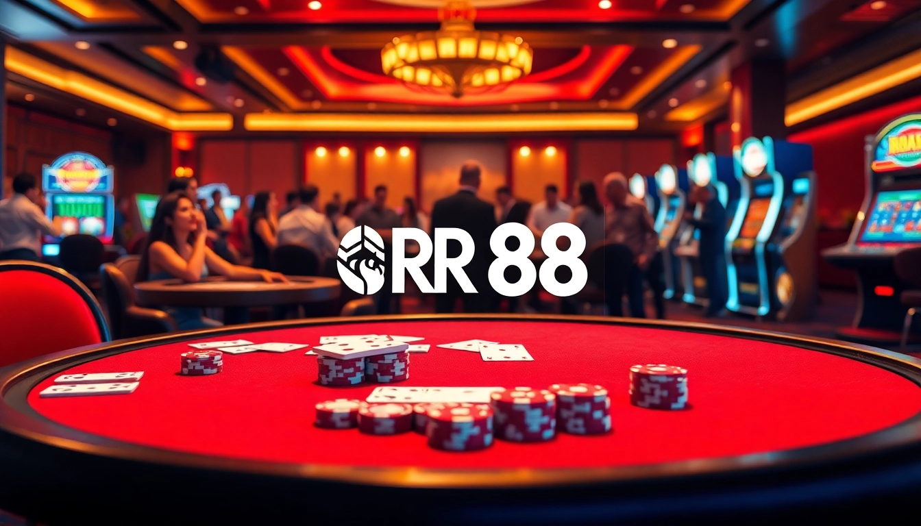 Experience the excitement of RR 88 with vibrant casino tables and engaging gamblers.