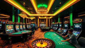 Immerse in the excitement of online gaming at 32win com, featuring vibrant tables and casino elements.