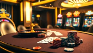 Engaged players enjoying a high-stakes poker game at 22JL casino with vibrant atmosphere.