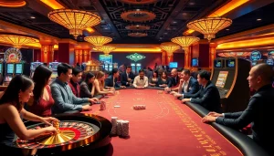 Exciting gambling scene at gamenohu99.com with colorful casino tables, chips, and players.