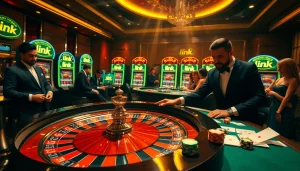 Experience the thrilling atmosphere of link 88i at an upscale casino with roulette and poker action.
