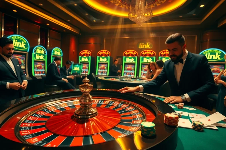 Experience the thrilling atmosphere of link 88i at an upscale casino with roulette and poker action.