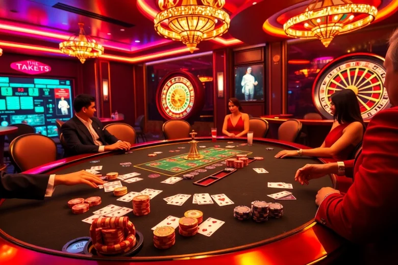 סצנת קזינו מרתקת המדגישה את Stake באווירת פוקר יוקרתית.