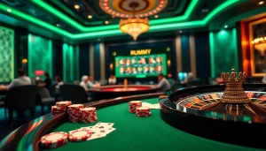 סצנת הימורים מקוונת מרגשת המציעה משחקי רמי אונליין עם צ'יפים של פוקר וקלפים.