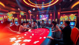 Tai Xiu MD5 players engaging in fast-paced betting at a luxurious casino.
