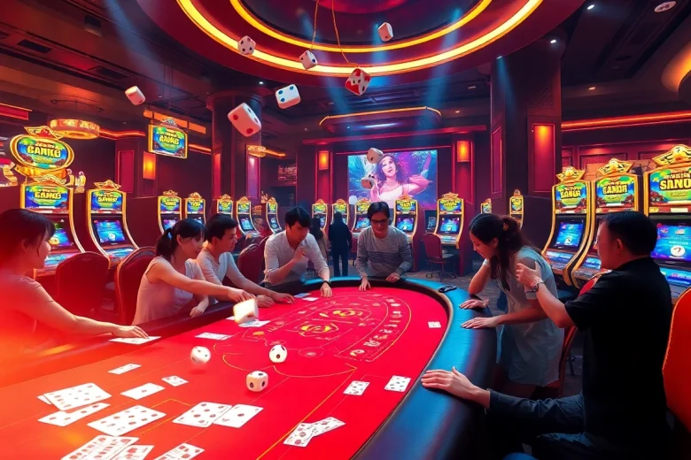 Tai Xiu MD5 players engaging in fast-paced betting at a luxurious casino.