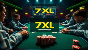 סצנת פוקר מקוון של 7xl סוכן עם שחקנים מעורבים בפעולה וסביבה דיגיטלית תוססת