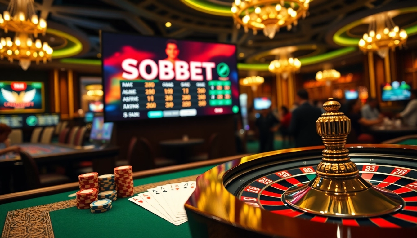 SBOBET online interface showcases vibrant sports betting on a detailed casino table.