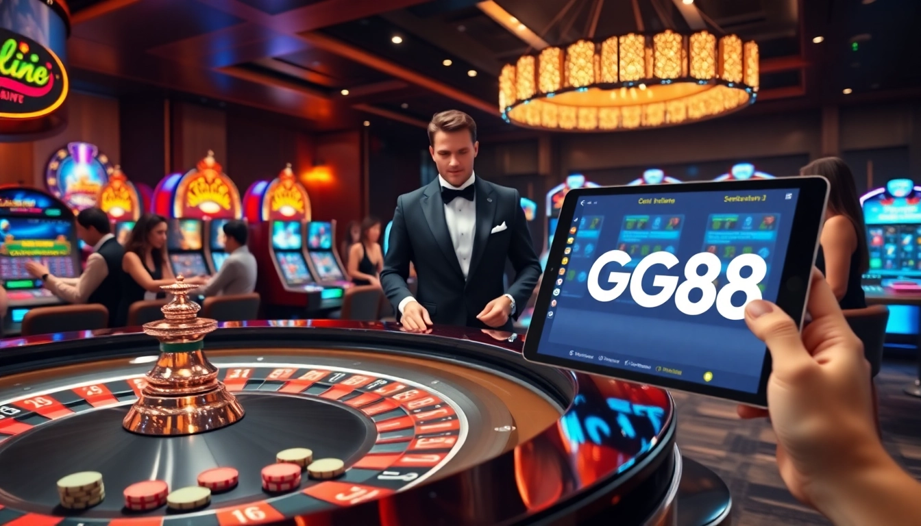 Experience high-stakes gaming at GG88 with a vibrant roulette table and engaged players.