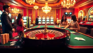 Engage in thrilling gameplay at the KK55 casino, featuring an exciting roulette table and vibrant players.